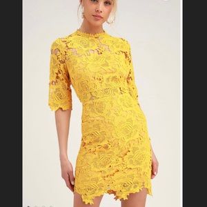 A Fine Romance Golden Yellow Lace Sheath Dress